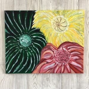Original Painting Flowers Floral Wall Art on Canvas 20"x16"